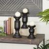 imageDeco 79 Mango Wood Turned Style Pillar Candle Holder Set of 3 10quot 8quot 6quotH WhiteBlack