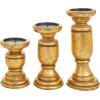 imageDeco 79 Mango Wood Turned Style Pillar Candle Holder Set of 3 10quot 8quot 6quotH WhiteGold
