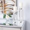 imageDeco 79 Stainless Steel Metal Geometric Decorative Candle Holder Candle Stand with Diamond Inspired Top Set of 2 Candlestick Holder 10quot 13quotH Silver