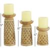 imageDeco 79 Wood Decorative Candle Holder Candle Stand Set of 3 Candlestick Holder 9quot 7quot 6quotH BlackBrown