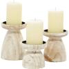 imageDeco 79 Wood Decorative Candle Holder Candle Stand Set of 3 Candlestick Holder 9quot 7quot 6quotH BlackBrown