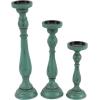 imageDeco 79 Wooden Decorative Candle Holder Distressed Turned Candle Stand Set of 3 Candlestick Holder 19quot 15quot 11quotH TealBlue