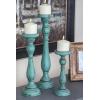 imageDeco 79 Wooden Decorative Candle Holder Distressed Turned Candle Stand Set of 3 Candlestick Holder 19quot 15quot 11quotH TealBlue