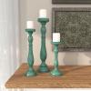 imageDeco 79 Wooden Decorative Candle Holder Distressed Turned Candle Stand Set of 3 Candlestick Holder 19quot 15quot 11quotH TealBlue