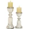 imageDeco 79 Glass Handmade Decorative Candle Holder Turned Style Pillar Candle Stand Set of 2 Candlestick Holder 9quot 12quotH SilverSilver