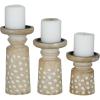 imageDeco 79 Mango Wood Decorative Candle Holder Round Carved Dotted Pillar Candle Stand Set of 3 Candlestick Holder 10quot 8quot 6quot H Light BrownLight Brown