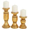 imageDeco 79 Mango Wood Turned Style Pillar Candle Holder Set of 3 10quot 8quot 6quotH WhiteGold