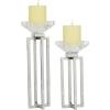 imageDeco 79 Stainless Steel Metal Geometric Decorative Candle Holder Candle Stand with Diamond Inspired Top Set of 2 Candlestick Holder 10quot 13quotH Silver