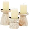 imageDeco 79 Wood Decorative Candle Holder Candle Stand Set of 3 Candlestick Holder 9quot 7quot 6quotH BlackBrown
