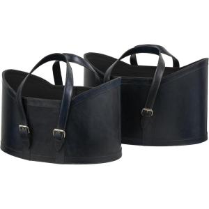 imageDeco 79 Leather Handmade Storage Basket with Handles Set of 2 21quot 19quotW BrownDark Blue