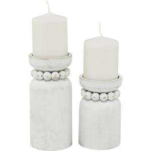 imageDeco 79 Mango Wood Decorative Candle Holder Round Carved Dotted Pillar Candle Stand Set of 3 Candlestick Holder 10quot 8quot 6quot H Light BrownWhite