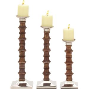 imageDeco 79 Mango Wood Solid Candle Holder Set of 3 9quot 12quot 15quotH BrownWalnut Brown