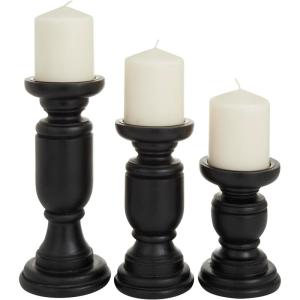 imageDeco 79 Mango Wood Turned Style Pillar Candle Holder Set of 3 10quot 8quot 6quotH WhiteBlack
