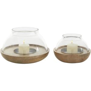 imageDeco 79 Metal Abstract Decorative Candle Holder Mushroom Inspired Candle Stand Set of 2 Candlestick Holder 11quot 14quot H GoldBrown