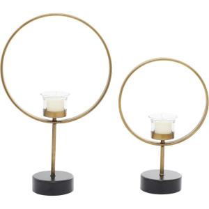 imageDeco 79 Metal Abstract Decorative Candle Holder Mushroom Inspired Candle Stand Set of 2 Candlestick Holder 11quot 14quot H GoldGold