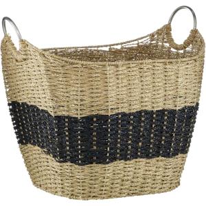 imageDeco 79 Seagrass Handmade Decorative and Functional Storage Basket Two Toned Basket Organizer with Metal Handles Basket for Storage 21quot x 17quot x 19quot Brown