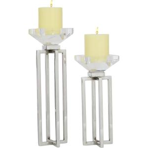 imageDeco 79 Stainless Steel Metal Geometric Decorative Candle Holder Candle Stand with Diamond Inspired Top Set of 2 Candlestick Holder 10quot 13quotH Silver