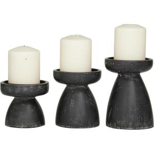 imageDeco 79 Wood Decorative Candle Holder Candle Stand Set of 3 Candlestick Holder 9quot 7quot 6quotH BlackBlack