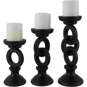 imageDeco 79 Wooden Decorative Candle Holder Chain Link Candle Stand Set of 3 Candlestick Holder 13quot 11quot 9quot H WhiteBlack