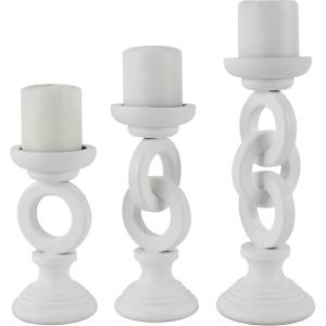 imageDeco 79 Wooden Decorative Candle Holder Chain Link Candle Stand Set of 3 Candlestick Holder 13quot 11quot 9quot H WhiteWhite