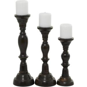 imageDeco 79 Wooden Decorative Candle Holder Distressed Turned Candle Stand Set of 3 Candlestick Holder 19quot 15quot 11quotH TealBlack
