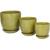 imageDeco 79 Porcelain Ceramic Indoor Outdoor Planter Small Planter Pot with Attached Saucer Set of 3 Planters 8 6 5H GreenGreen