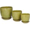 imageDeco 79 Porcelain Ceramic Indoor Outdoor Planter Small Planter Pot with Attached Saucer Set of 3 Planters 8 6 5H GreenGreen