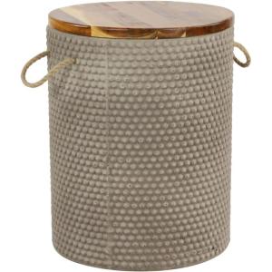 imageDeco 79 Cement Outdoor Accent Table with Wood Top 14quot x 14quot x 18quot BeigeBeige