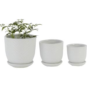 imageDeco 79 Ceramic Indoor Outdoor Planter Small Planter Pot with Attached Saucer Set of 3 Planters 8quot 6quot 5quotH White