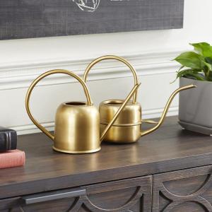 imageDeco 79 Metal Watering Can Indoor Outdoor Planter Small Planter Pot Set of 3 Planters 7quot 8quot 9quotH GoldSet of 2 Planters 7  8H