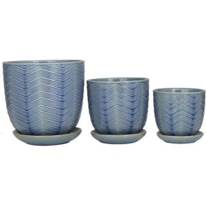 imageDeco 79 Modern Porcelain Set of 3 Planters 8quot 6quot 5quotH GreenBlue