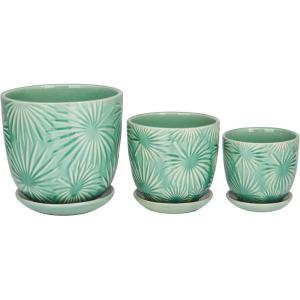 imageDeco 79 Modern Porcelain Set of 3 Planters 8quot 6quot 5quotH GreenGreen