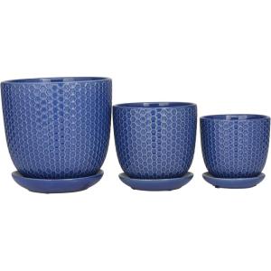 imageDeco 79 Porcelain Ceramic Indoor Outdoor Planter Small Planter Pot with Attached Saucer Set of 3 Planters 8 6 5H GreenBlue