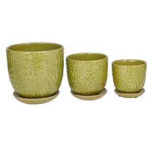 imageDeco 79 Porcelain Ceramic Indoor Outdoor Planter Small Planter Pot with Attached Saucer Set of 3 Planters 8 6 5H GreenGreen