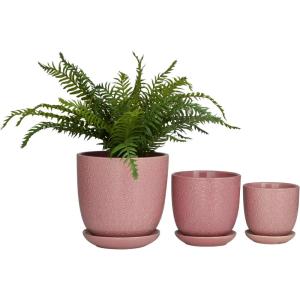 imageDeco 79 Porcelain Ceramic Indoor Outdoor Planter Small Planter Pot with Attached Saucer Set of 3 Planters 8 6 5H GreenPink