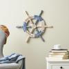 imageDeco 79 Wood Sail Boat Home Wall Decor Distressed Ship Wheel Wall Sculpture with White Accents Wall Art 24quot x 2quot x 24quot BlueBlue