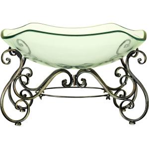 imageDeco 79 Glass Kitchen Serving Bowl with Gold Metal Scroll Base 21quot x 16quot x 14quot Clear