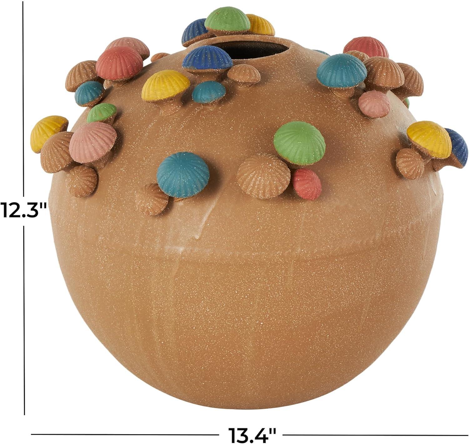 imageDeco 79 Ceramic Mushroom Decorative Vase Round Wide Centerpiece Vase with Multicolor Accents and White Speckles Flower Vase for Home Decoration 9quot x 8quot x 10quot BrownBrown