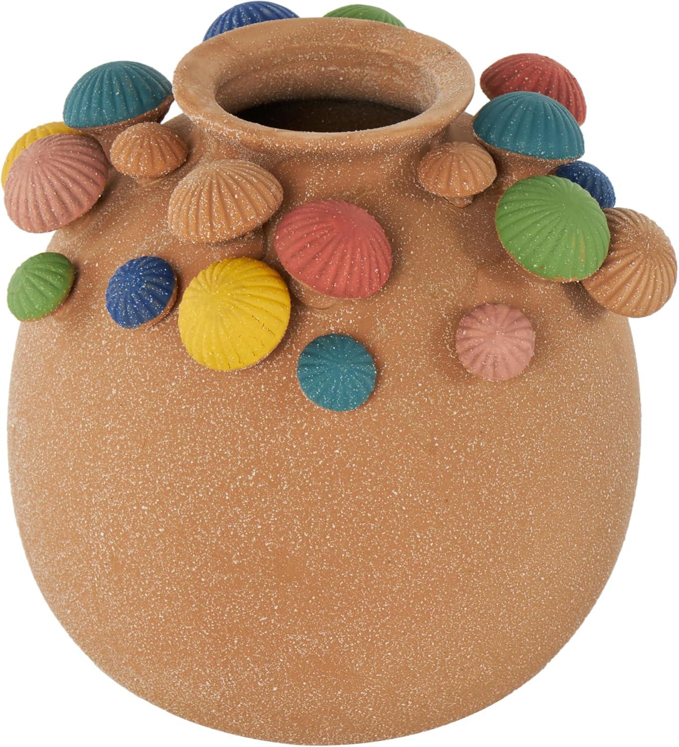 imageDeco 79 Ceramic Mushroom Decorative Vase Round Wide Centerpiece Vase with Multicolor Accents and White Speckles Flower Vase for Home Decoration 9quot x 8quot x 10quot BrownBrown