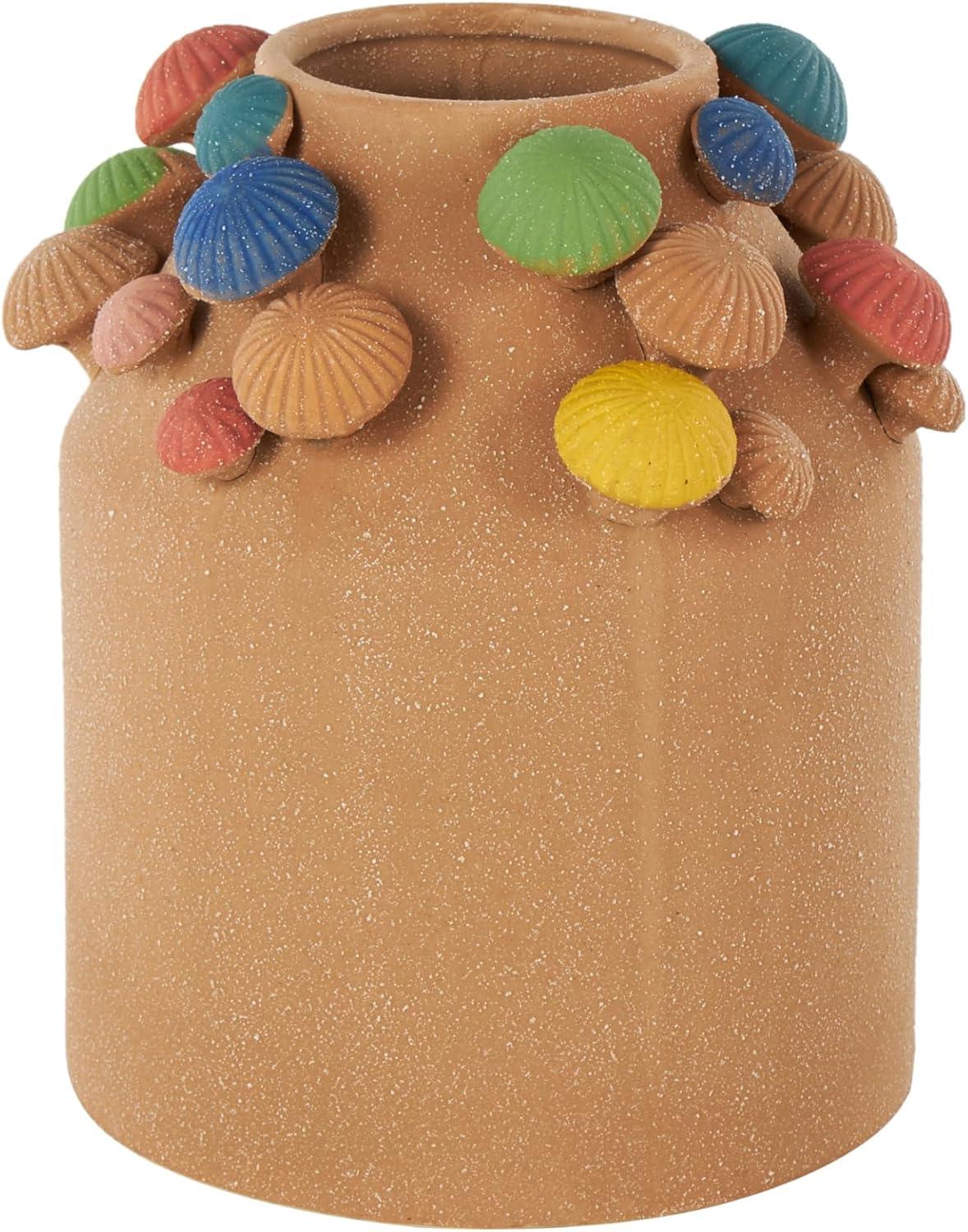 imageDeco 79 Ceramic Mushroom Decorative Vase Round Wide Centerpiece Vase with Multicolor Accents and White Speckles Flower Vase for Home Decoration 9quot x 8quot x 10quot BrownBrown