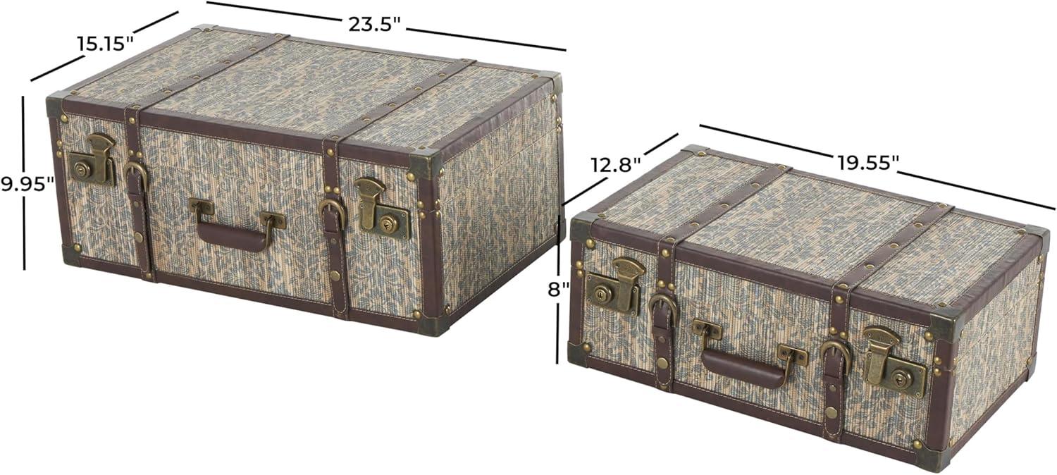 Deco 79 Wooden Decorative Trunk Vintage Studded Woven Storage ...