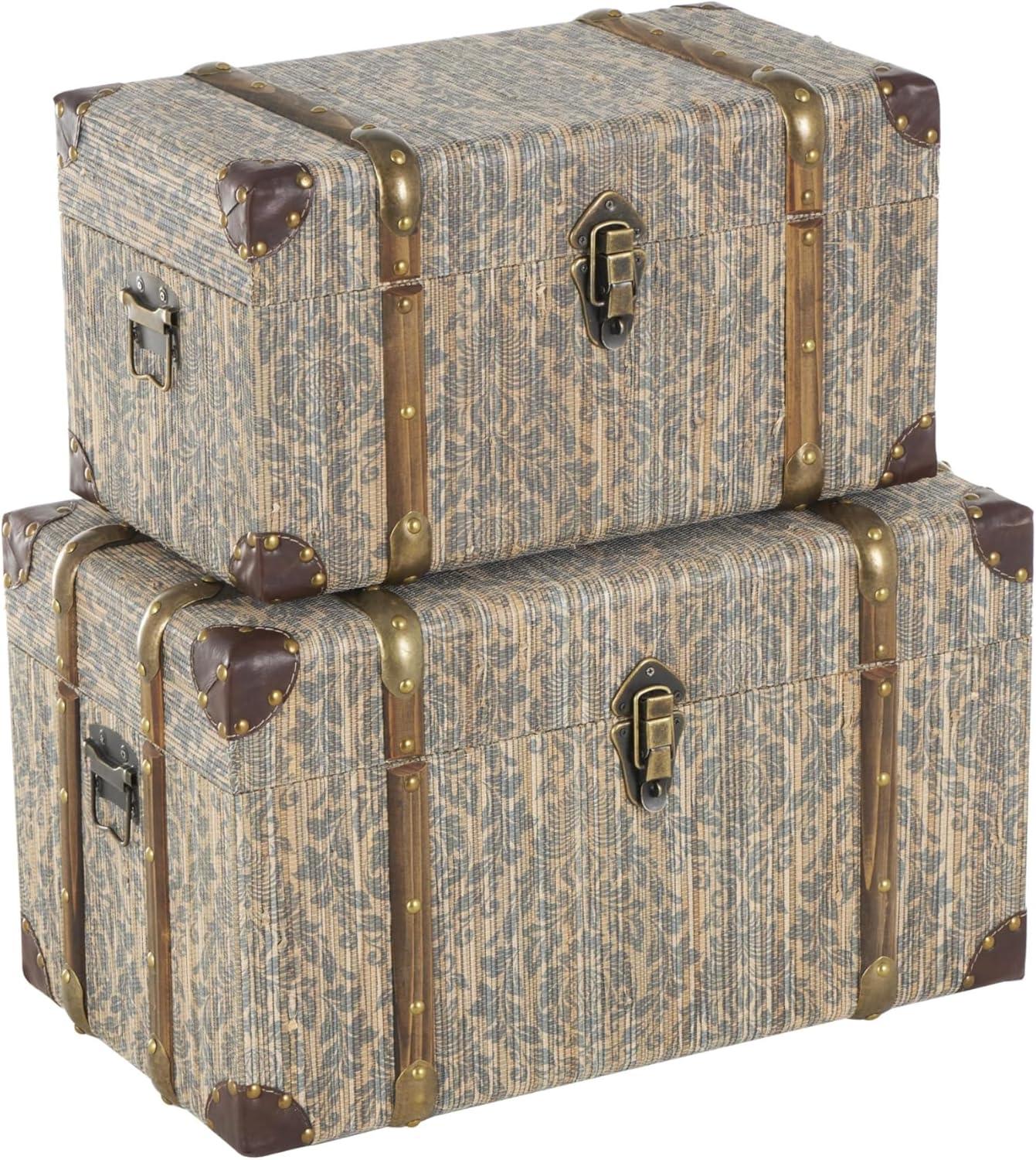 Deco 79 Wooden Decorative Trunk Vintage Studded Woven Storage ...