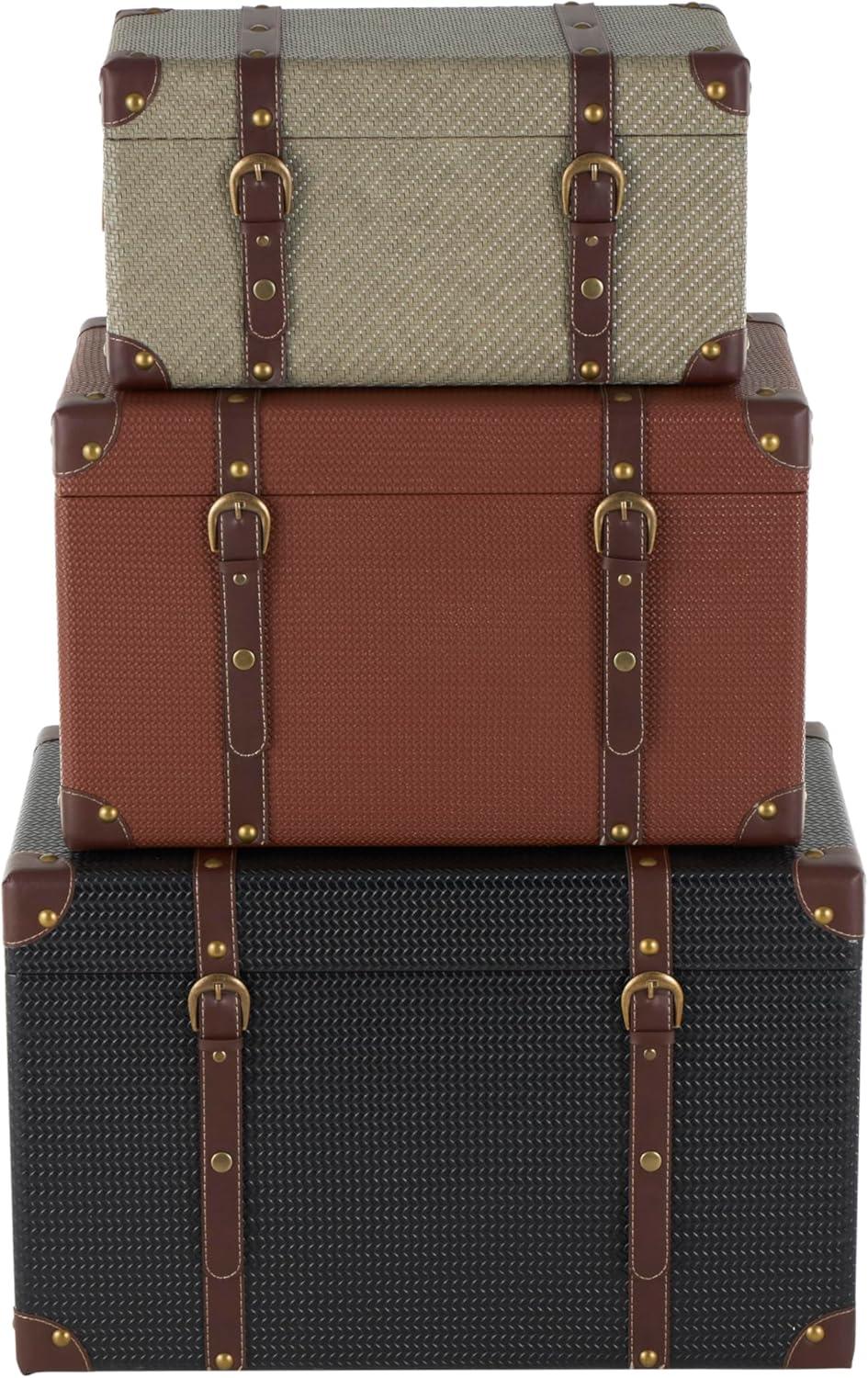 Deco 79 Wooden Decorative Trunk Vintage Studded Woven Storage ...