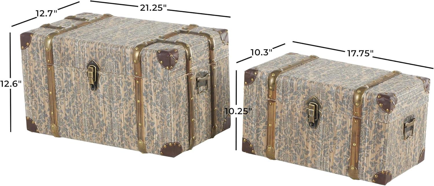 Deco 79 Wooden Decorative Trunk Vintage Studded Woven Storage ...
