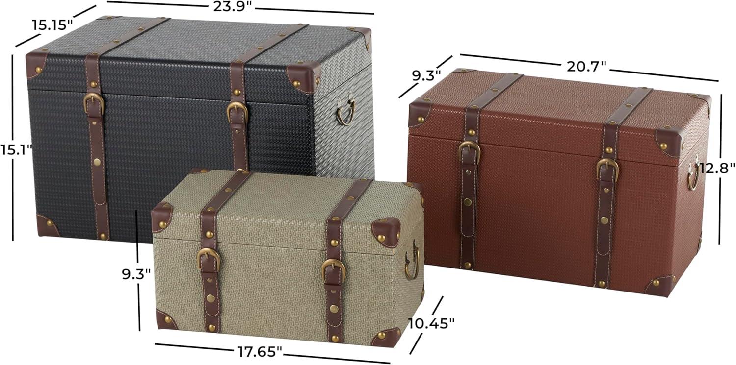 Deco 79 Wooden Decorative Trunk Vintage Studded Woven Storage ...