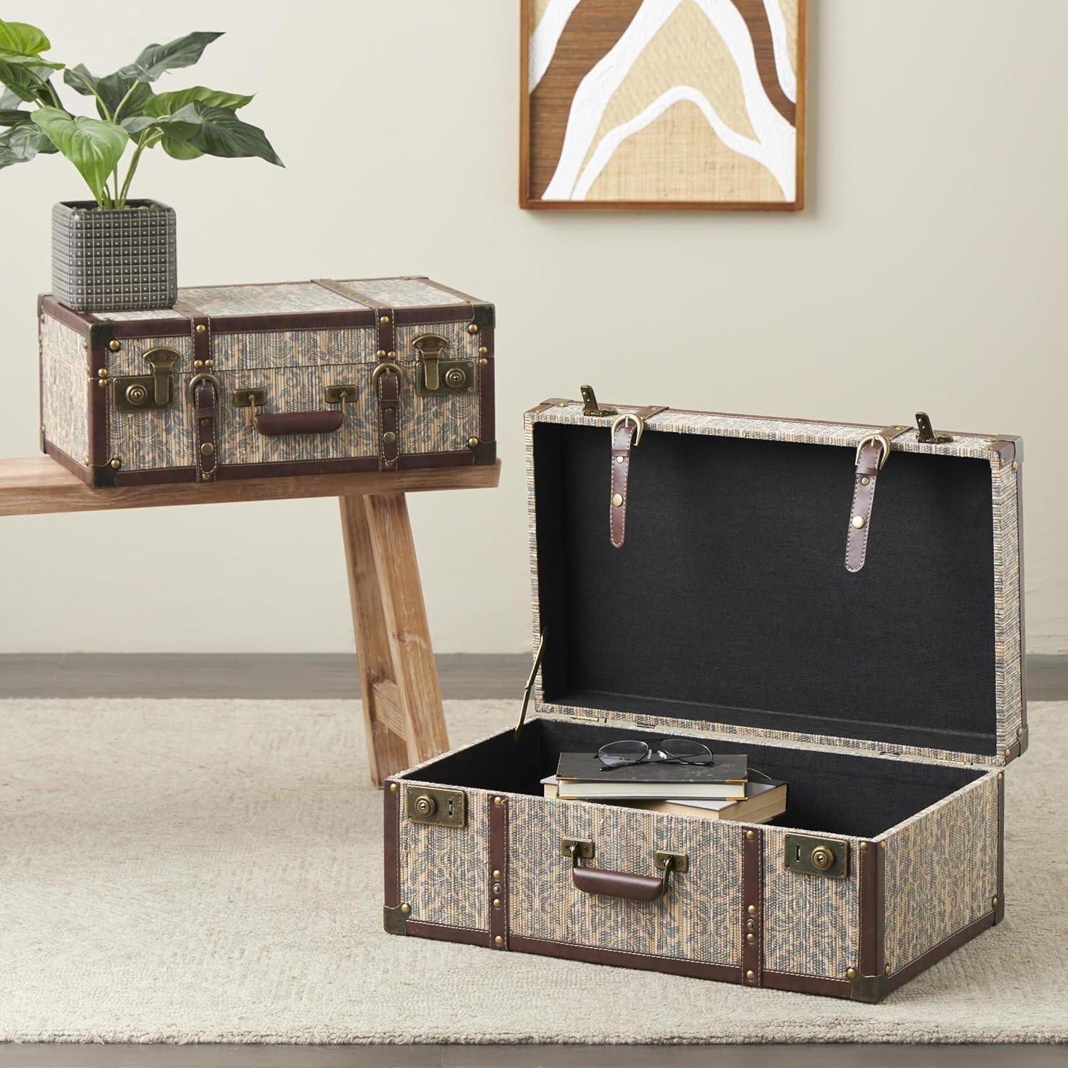 Designer Storage Trunks Deco 79 Wooden Decorative Trunk Vintage Studded Woven Storage ...