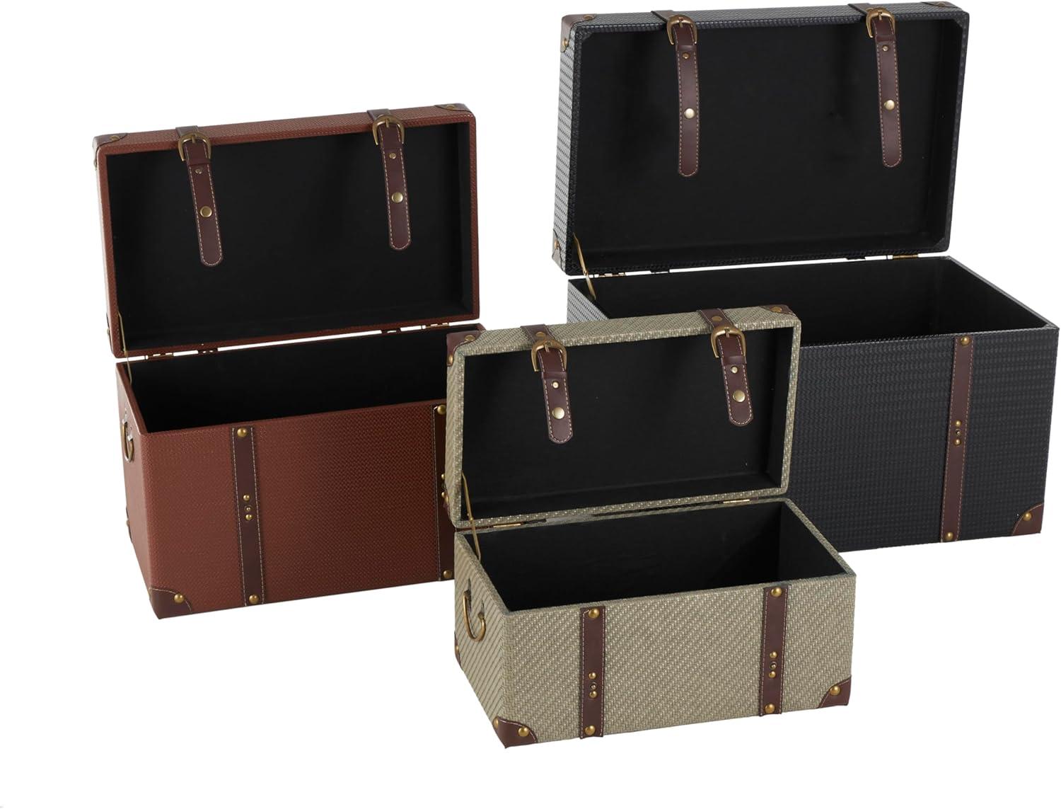 Deco 79 Wooden Decorative Trunk Vintage Studded Woven Storage ...