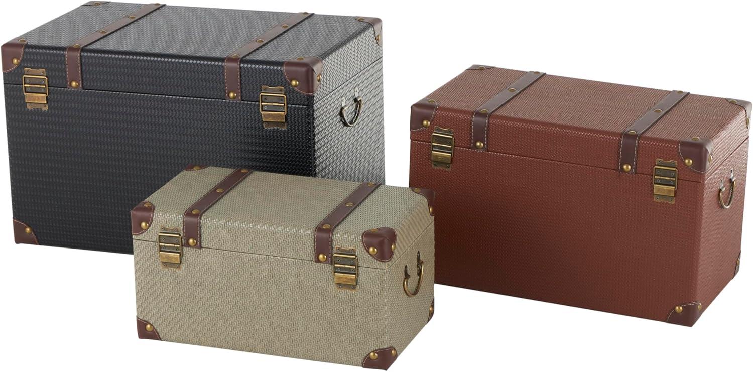 Deco 79 Wooden Decorative Trunk Vintage Studded Woven Storage ...