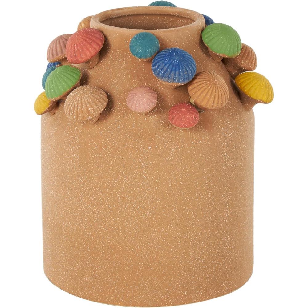 imageDeco 79 Ceramic Mushroom Decorative Vase Round Wide Centerpiece Vase with Multicolor Accents and White Speckles Flower Vase for Home Decoration 9quot x 8quot x 10quot BrownBrown