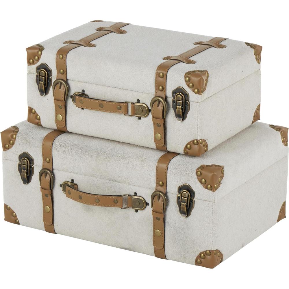 Deco 79 Wooden Decorative Trunk Vintage Studded Woven Storage ...